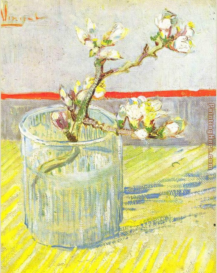 Sprig of Flowering Almond Blossom in a glass painting - Vincent van Gogh Sprig of Flowering Almond Blossom in a glass art painting
